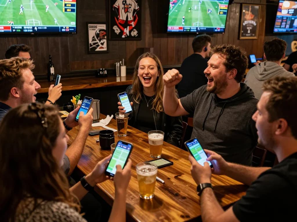 Tỷ lệ kèo nhà cái 5 showcased during live betting with engaged patrons and vibrant sports screens.