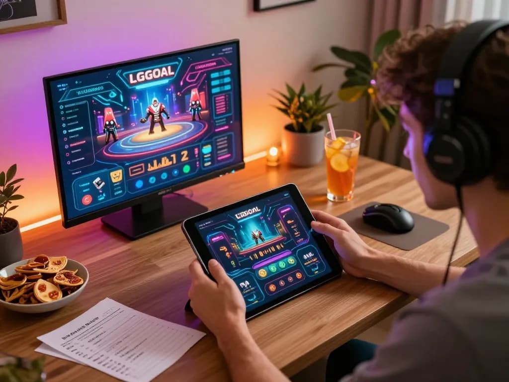 Engaging with the LGOGOAL app during an intense online gaming session on a tablet.