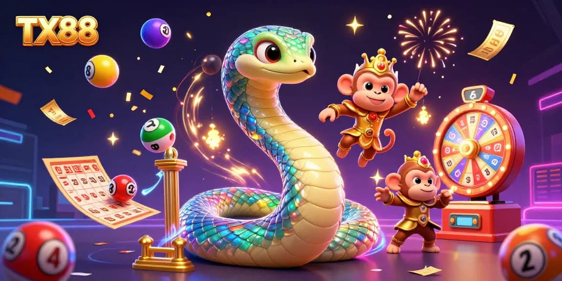 Join the excitement of TX88, where the rainbow serpent and monkey king celebrate a vibrant casino atmosphere!