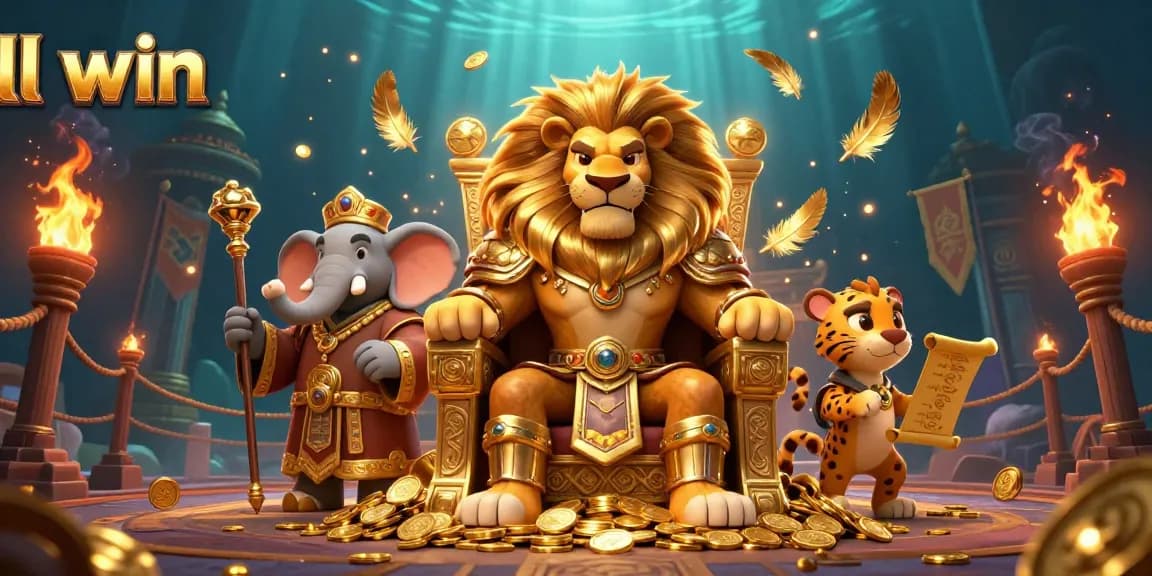 Experience thrilling gameplay at ll win with a lavish casino setting featuring a lion king and dynamic game elements.