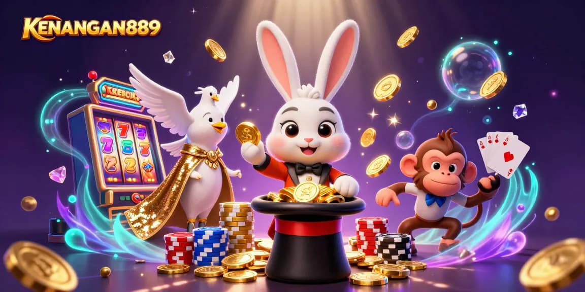 Experience KENANGAN889's magical slot action with a vibrant scene full of treasures and surprises.