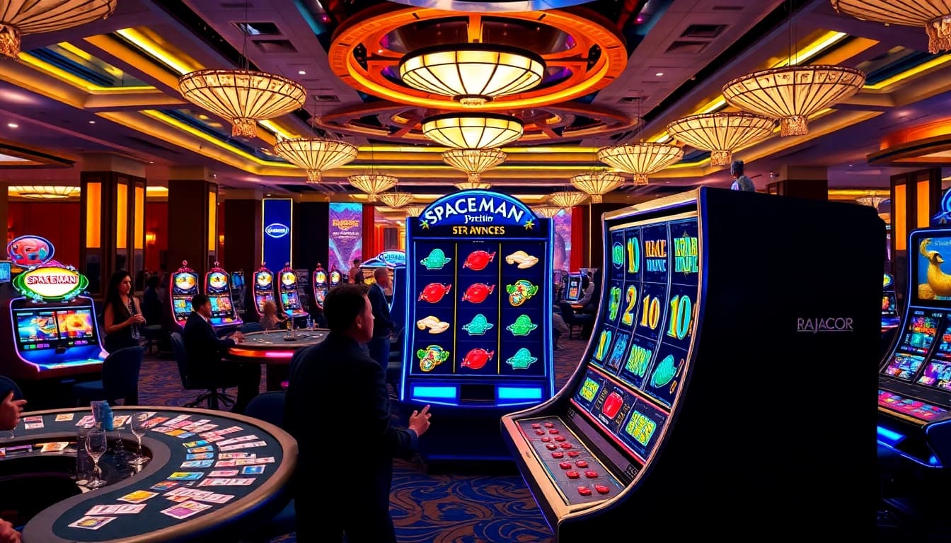 Engaged player at RAJAGACOR's Spaceman slot machine, spinning for massive wins.