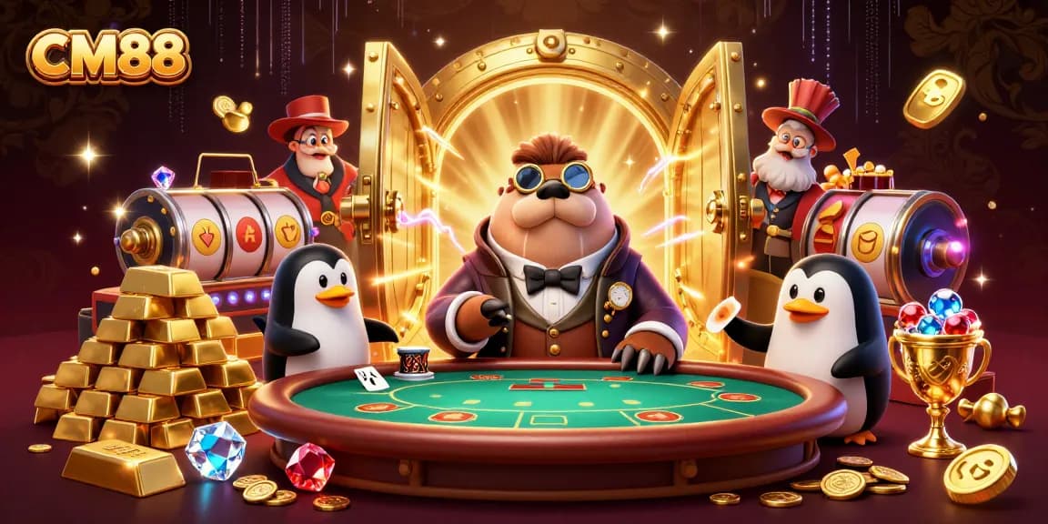 Play poker with CM88's jolly walrus as dealer, showcasing vibrant underwater treasure scene.