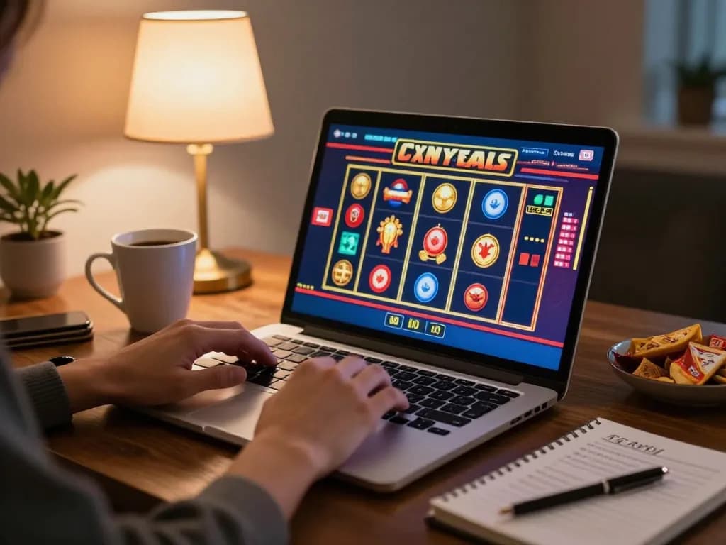 Engaging in online casinos in Canada with a detailed gaming session displayed on a laptop, showcasing a cozy home atmosphere.