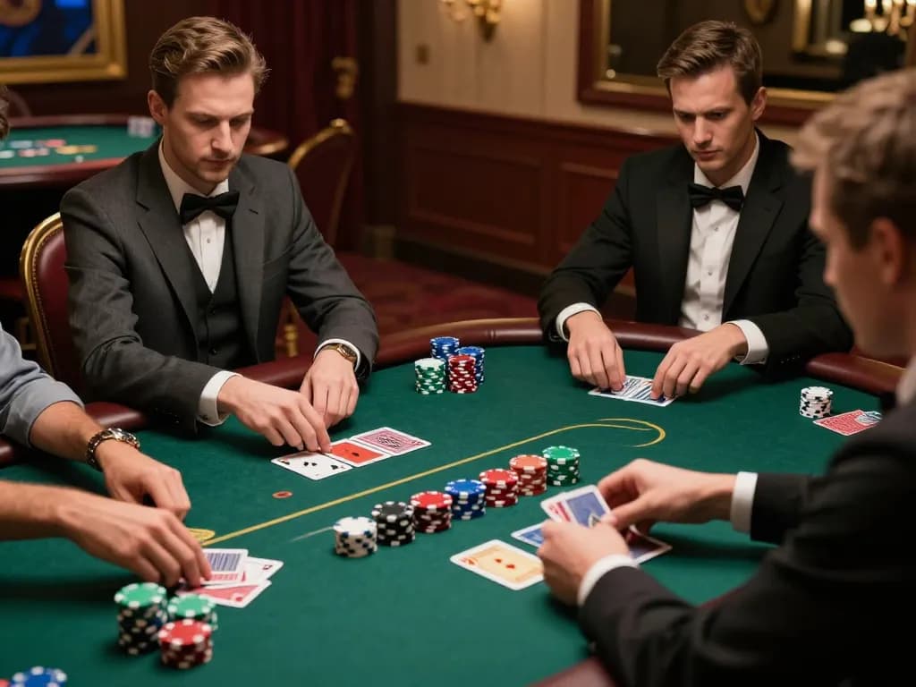 Experience high-stakes gameplay with free credit mega888 at an elegant poker table surrounded by focused players.