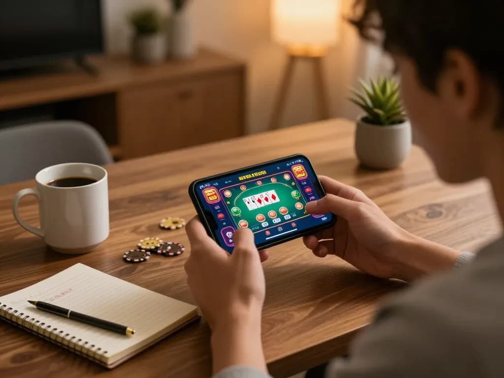 Engaging gameplay on bem88 mobile app, showcasing strategic gaming moments at home with a stylish setup.
