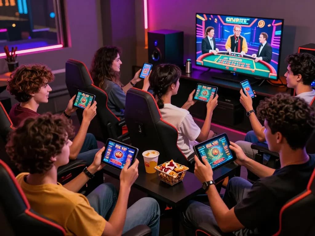 Exciting gaming scene showcasing friends enjoying the tải game rik vip experience on various devices