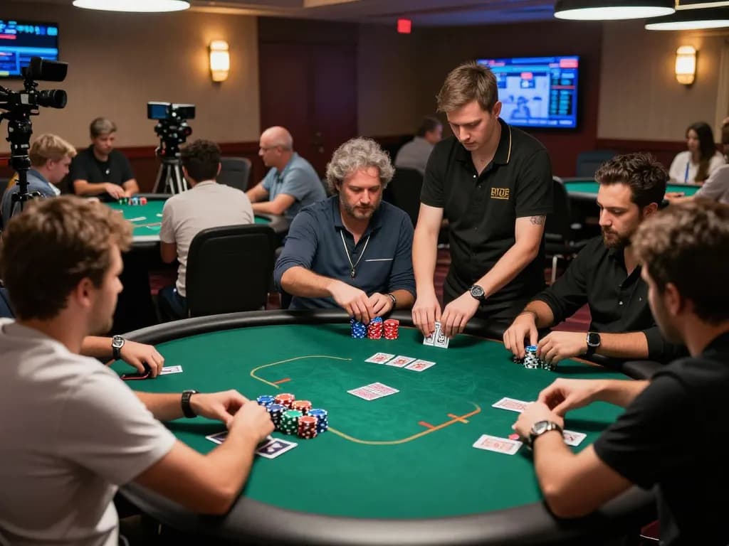 Players engage in serious poker gameplay at Goal123 online casino, showcasing high-stakes bets and strategic moves.