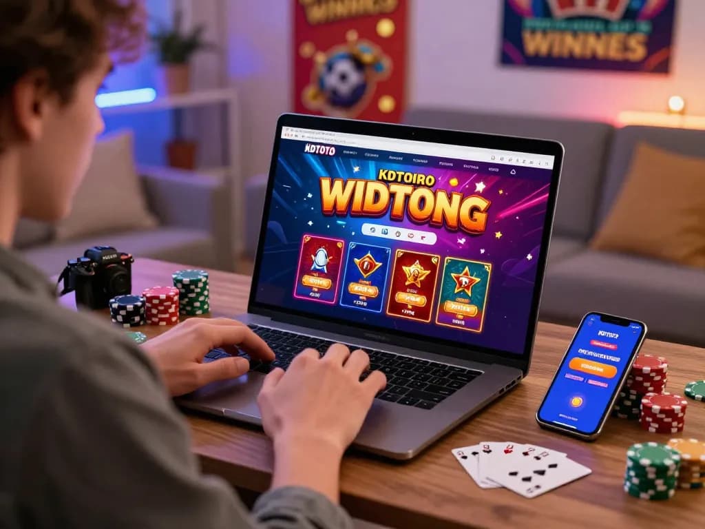 KDTOTO online gambling experience with vibrant visuals and exciting games in a modern home setting.