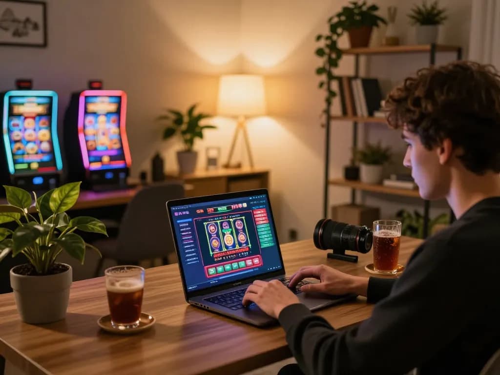 Engaging gameplay on a laptop showing lsa online casino interface in a cozy setting