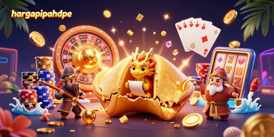 Experience hargapipahdpe with an action-packed casino scene featuring a golden fortune cookie and dynamic game elements.