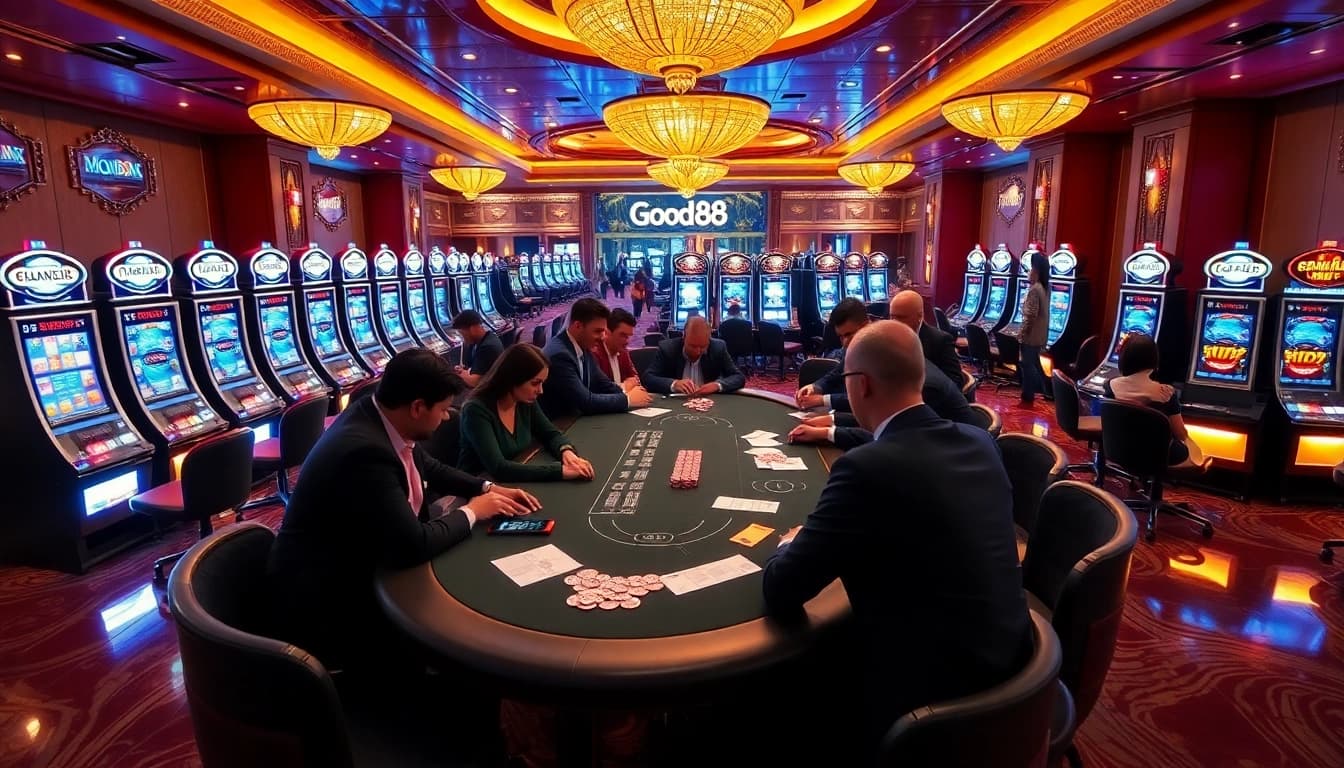 Engaging players at Good88 table games in a luxurious casino setting.