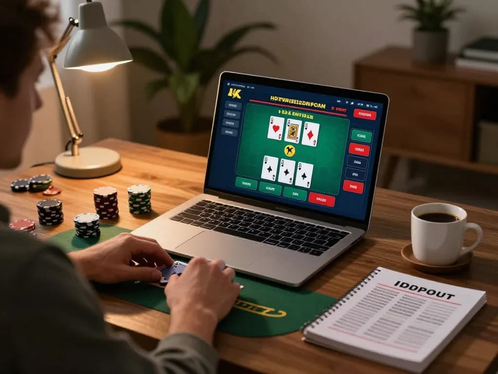 Player engaging in live dealer blackjack on laptop, showcasing dh88 gaming experience at home.