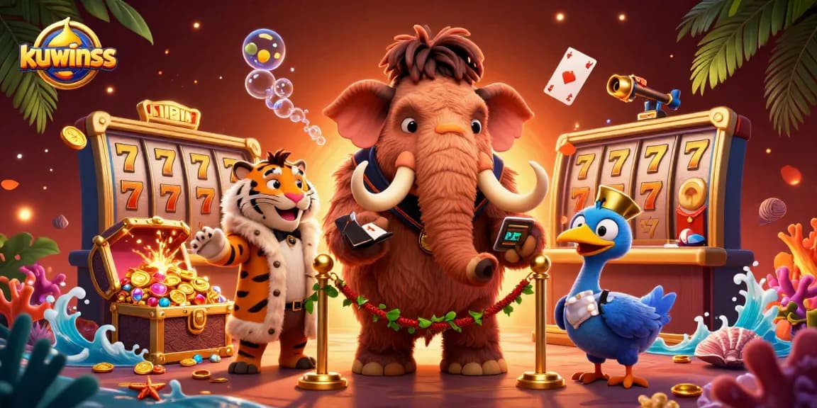 Join kuwinss for a vibrant casino experience with a woolly mammoth checking IDs at the door.