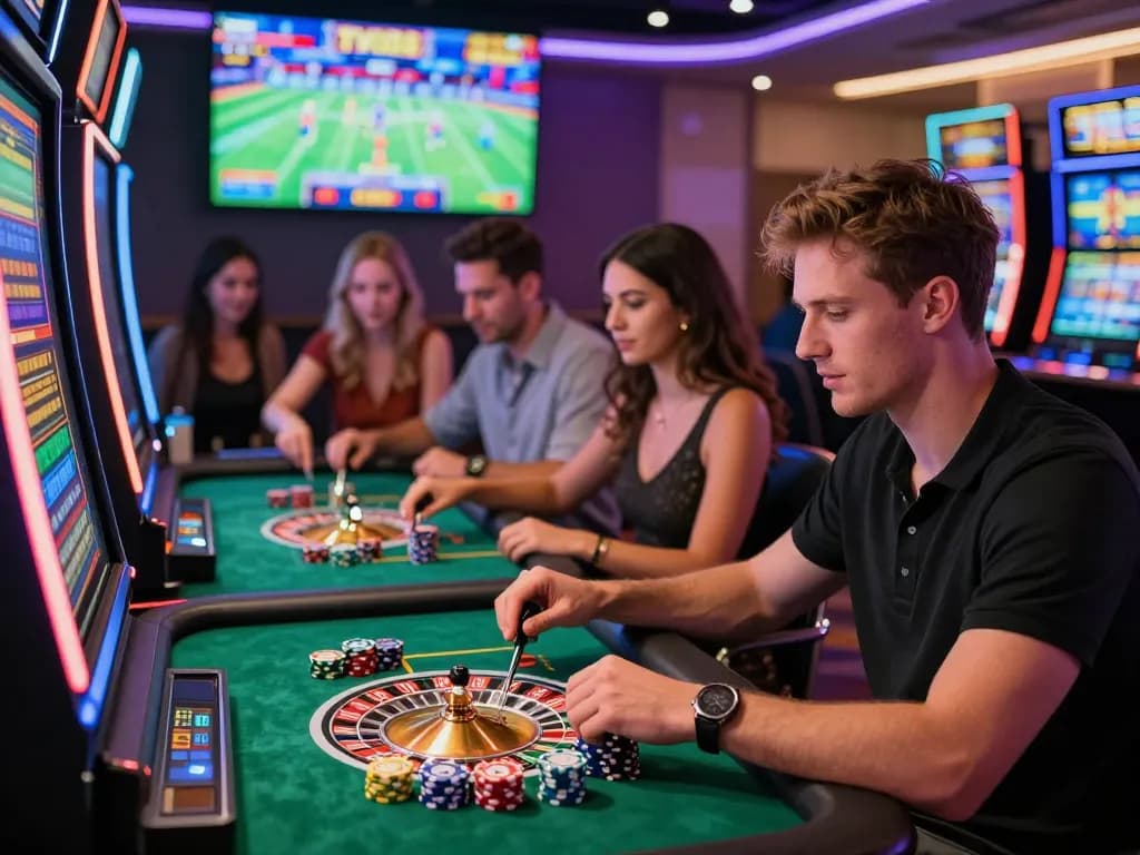 Exciting online gambling experience at TV88 casino with diverse players engaged in various games.