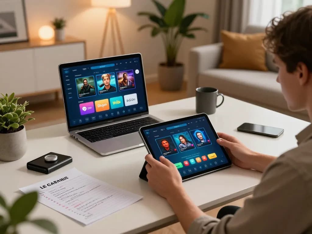 Player enjoying online gaming with 99OK app on tablet, focused on strategy and gameplay.