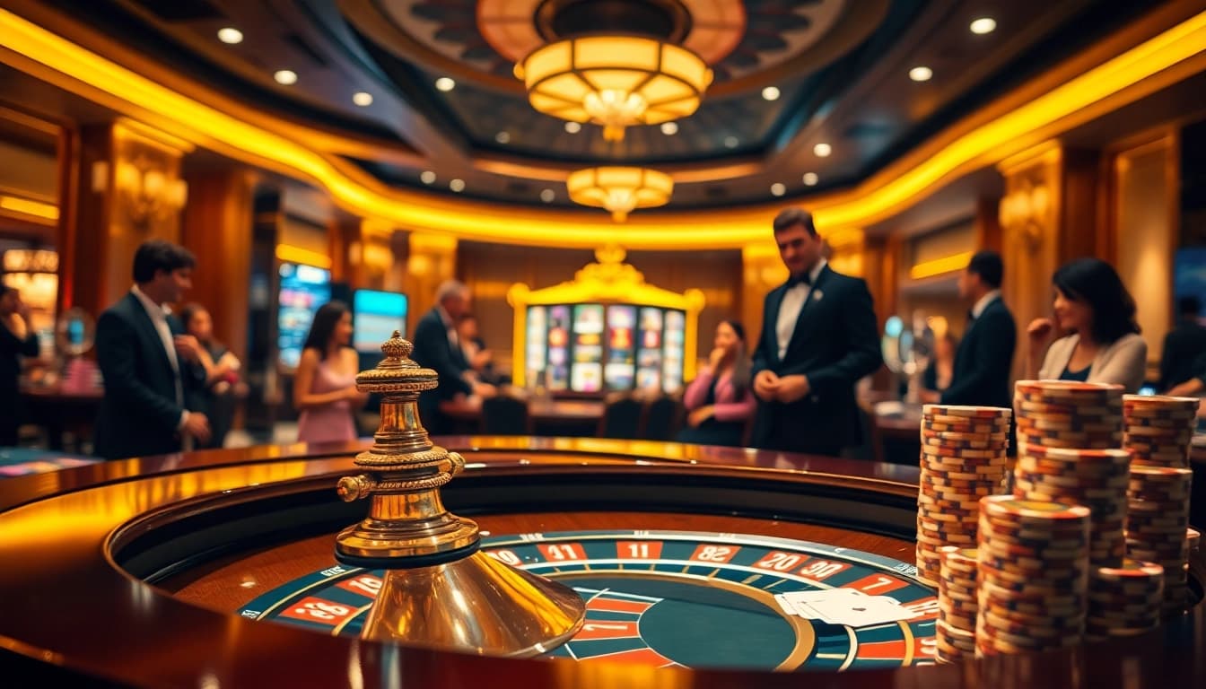 Players enjoy the thrill of luxury casino gaming at cucu777 roulette table, emphasizing excitement and strategy.
