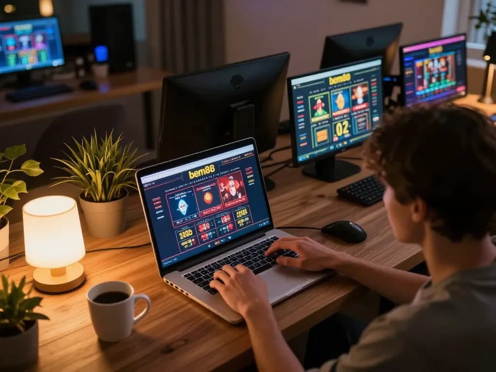 Engage with the bem88 casino interface while enjoying a cozy online gaming setup