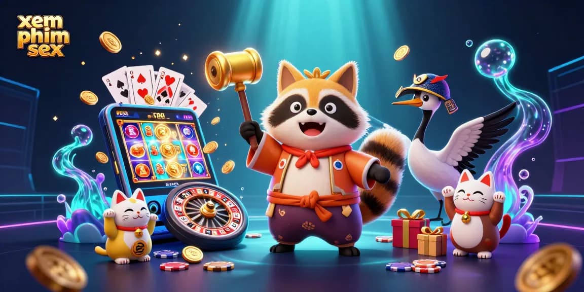 Engage in xem phim sex with vibrant casino elements featuring a cheerful tanuki and samurai crane.