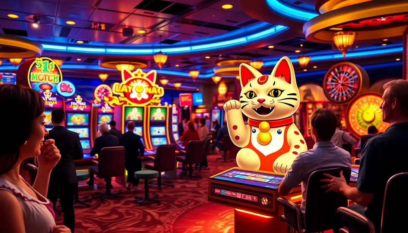 Engaging players winning on the Lucky Neko PG Soft slot with vibrant symbols and casino elements.