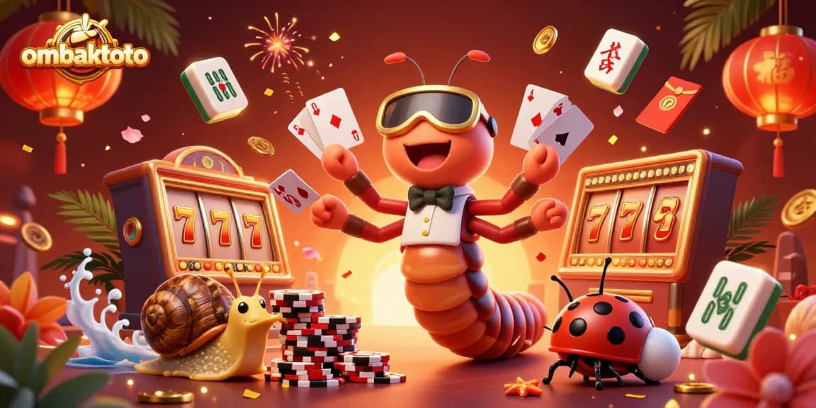 Spin the reels with ombaktoto's vibrant 3D illustration of a millipede dealer and exciting game elements.