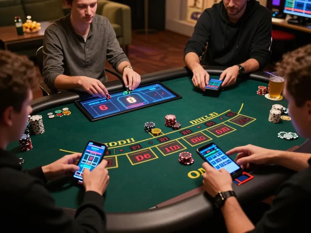 Players strategizing and placing bets at 888New's online blackjack table in a cozy home setting.