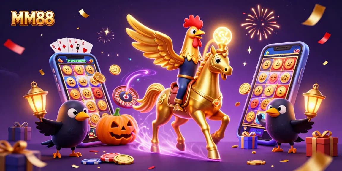 Experience the excitement of MM88 with a golden rooster in a casino scene.