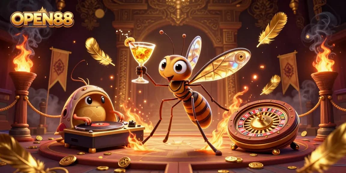Experience the excitement of OPEN88 with unique casino characters and vibrant game elements.