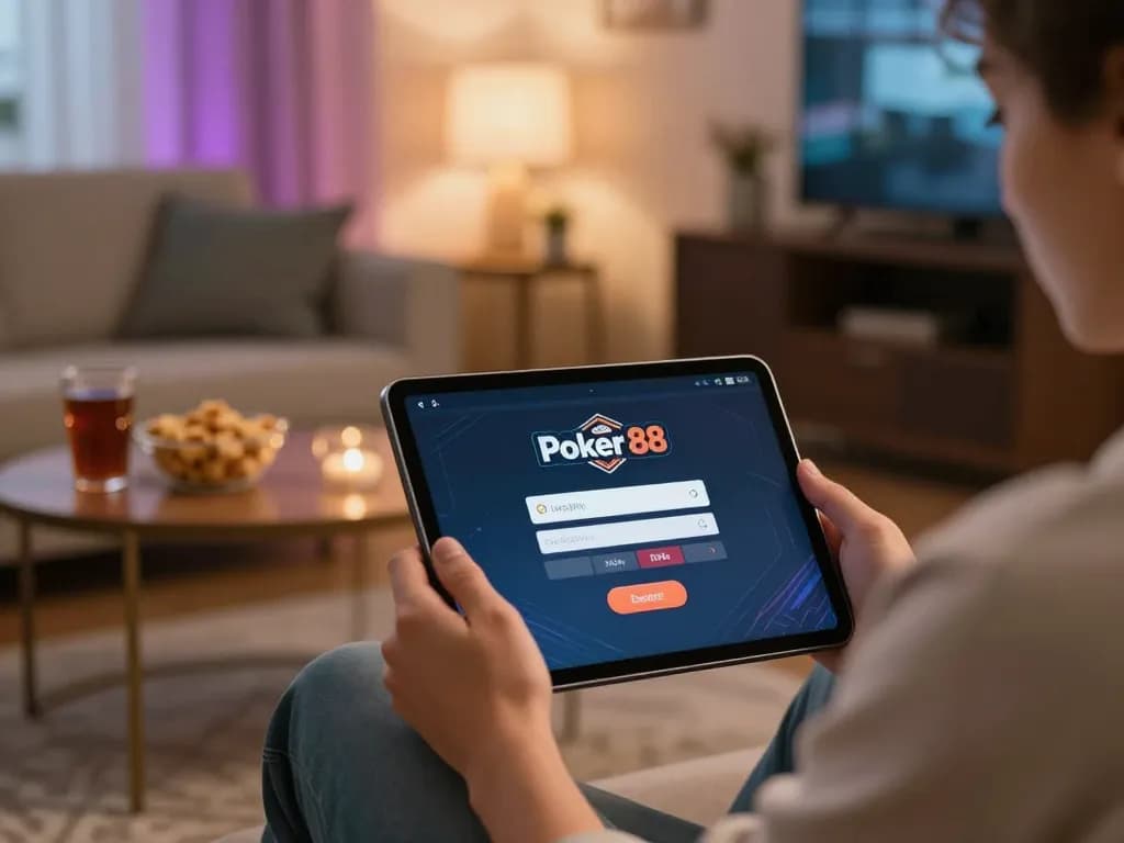 Enjoying a Poker 88 Login session while engaging in online gaming at home, highlighting an inviting and strategic environment