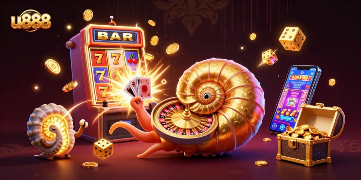 Experience thrilling gameplay with u888, featuring a vibrant, animated 3D casino scene.