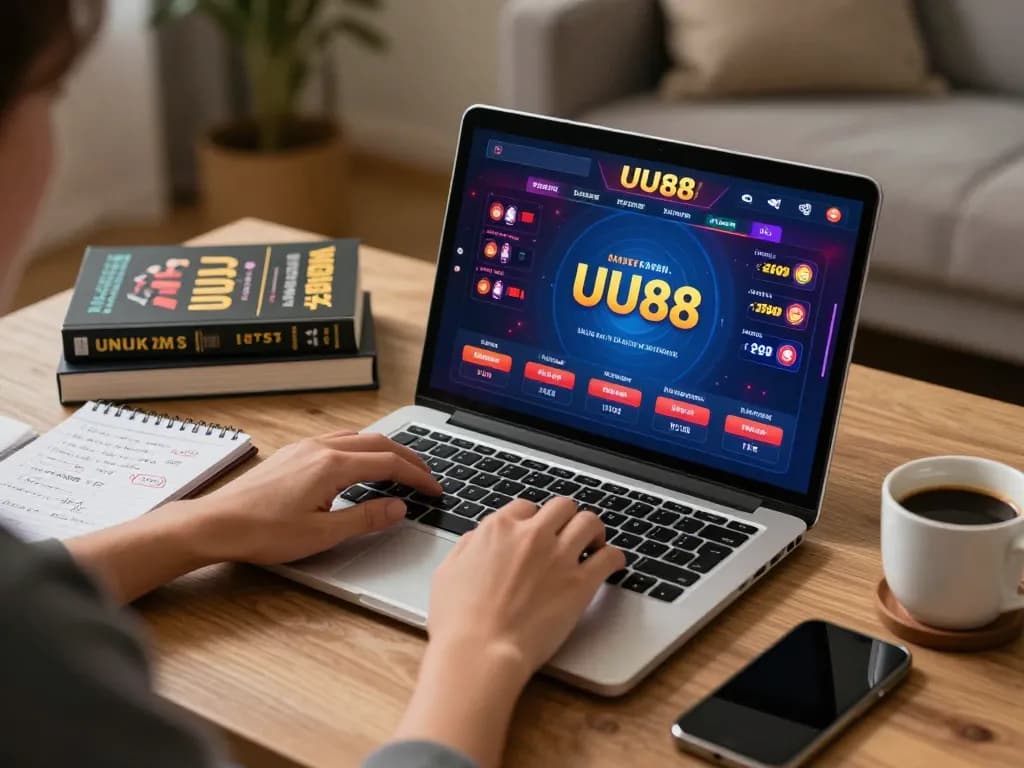 Engaging gaming session on UU88 with a laptop and betting strategies.