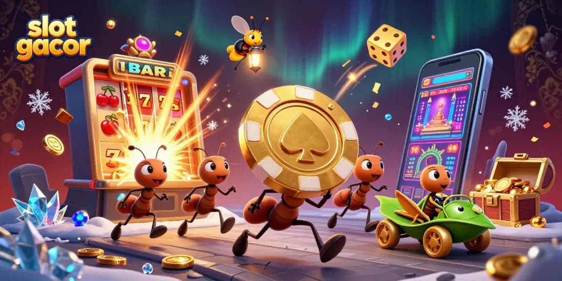 Engage with slot gacor action as ants navigate a heist amidst vibrant casino elements.