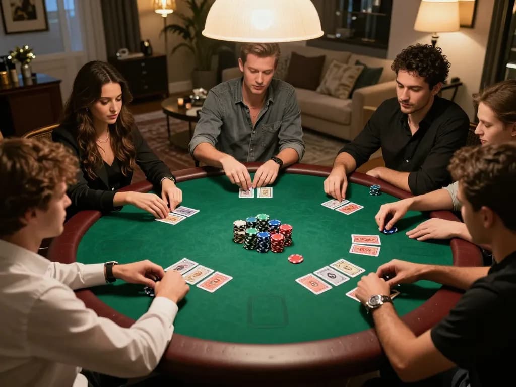 Players enjoying a vibrant poker game at home showcasing LGOGOAL strategy and excitement.