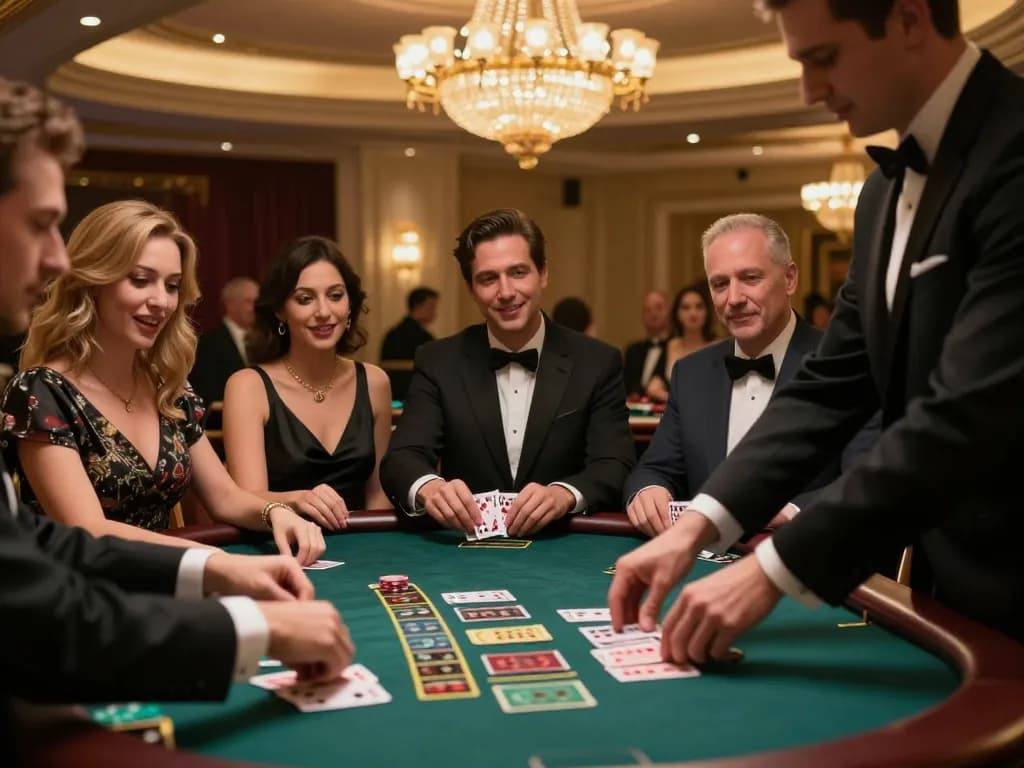 Players engage in intense gameplay at au88 blackjack table in a luxurious casino atmosphere