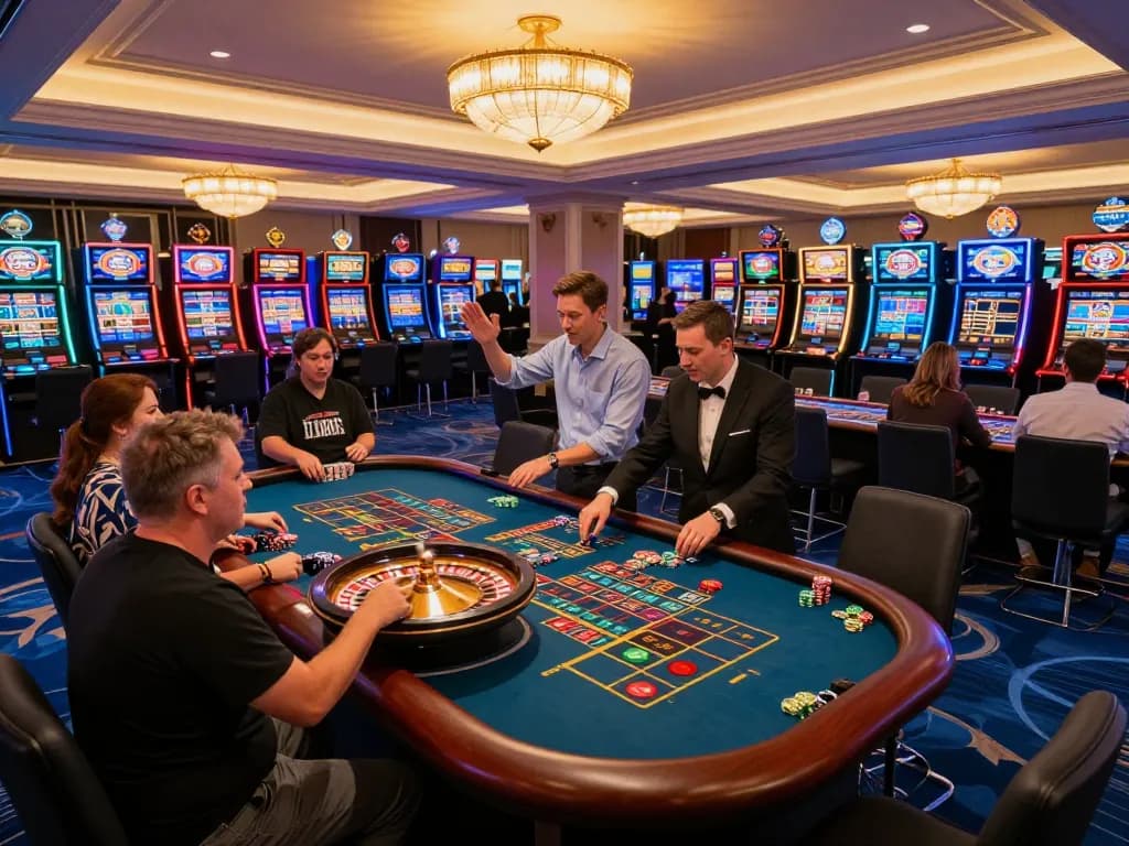 Players engaging in an exciting roulette game at a luxurious casino, showcasing MMOO as a premier gambling platform.