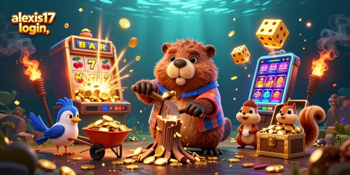 Memperoleh uang dari permainan slot melalui alexis17 login, menampilkan karakter kartun berinteraksi kaya akan detail.