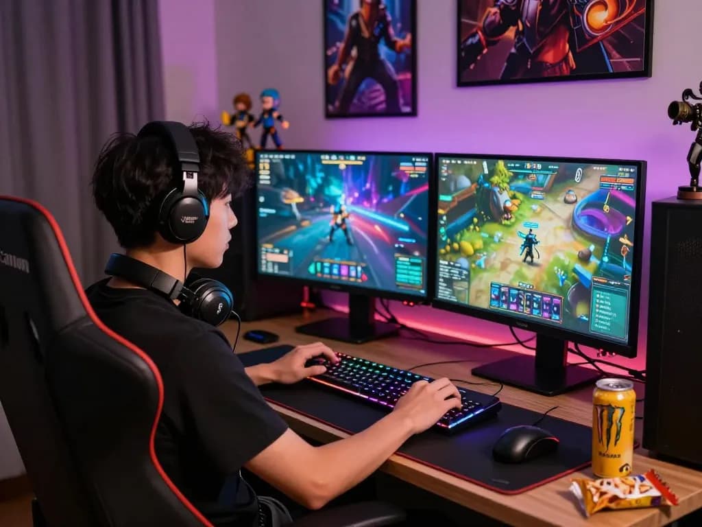 Gamer focused on dynamic games at their gaming setup, showcasing the engaging experience at https://789p.gg/.