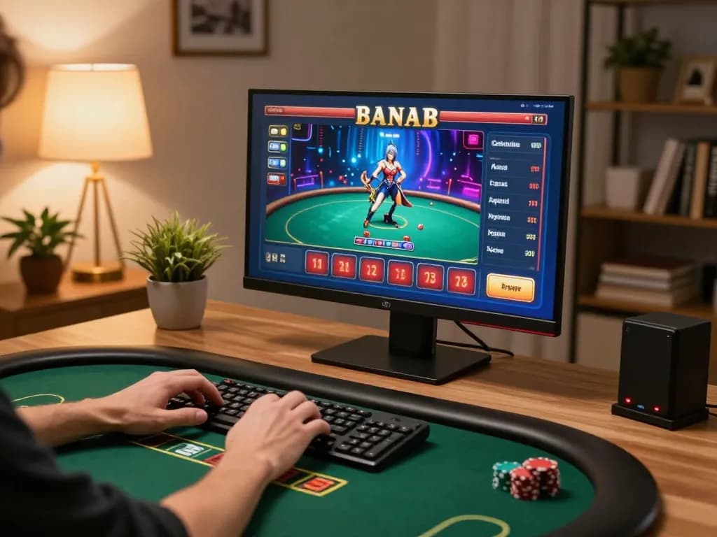 Người chơi LỢI8 tham gia vào trò chơi poker trực tuyến với đồ họa sòng bạc sống động.
