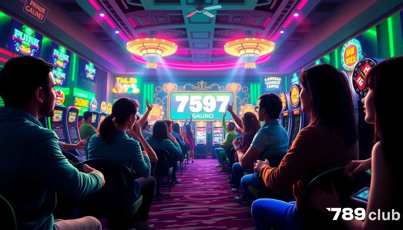 Exciting gaming scene at 789club featuring colorful casino games and enthusiastic players.