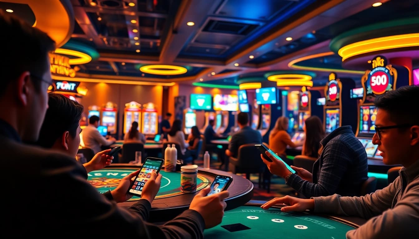 Twin68 online gaming platform showcasing vibrant casino ambiance and engaged players.