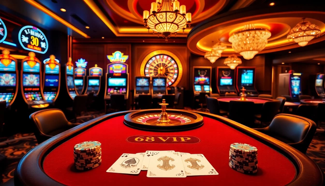 Engage in the thrill of Đăng Nhập Nhà Cái 68VIP at a luxurious casino table filled with action.