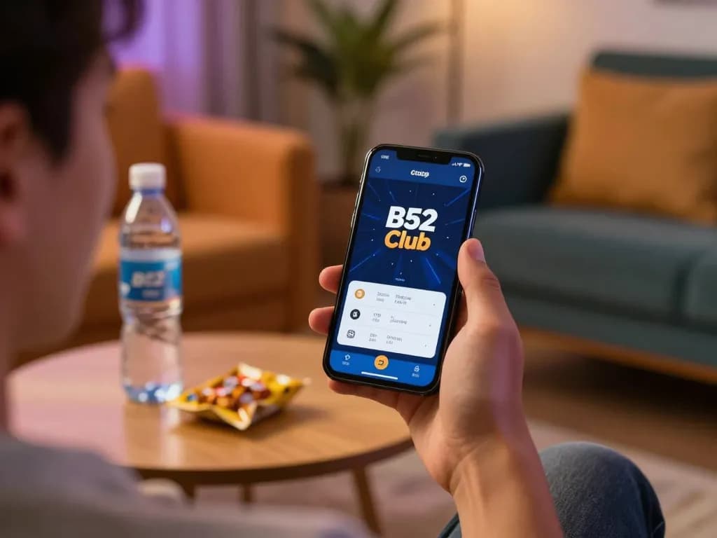 Engaging gameplay of tải b52 club app on mobile phone in a cozy home setting.