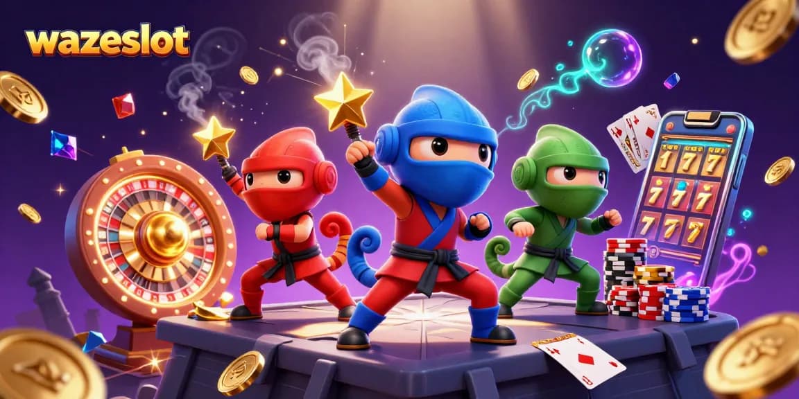 Play winning slots at WAZESLOT with colorful coins and high-stakes fun in a dynamic 3D scene.