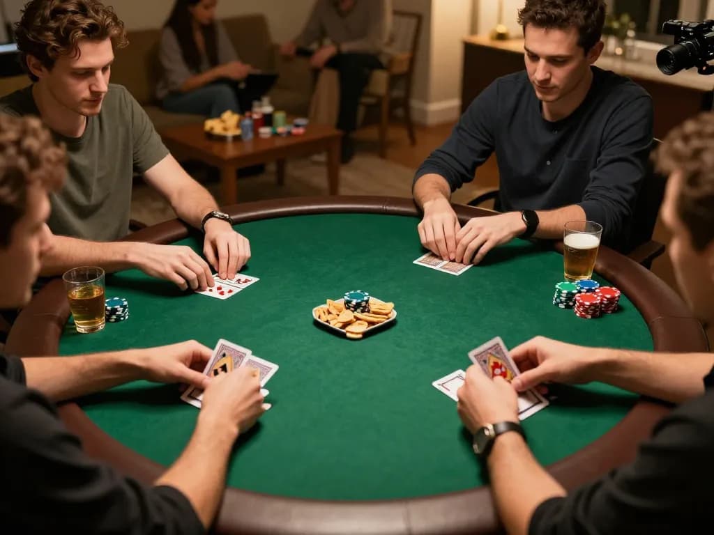 CK444 players engaged in an exciting home poker game with chips and cards visible.