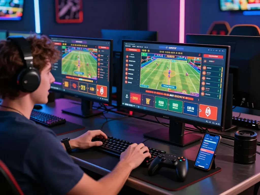 Engaging online gaming scene showcasing uu88 betting excitement with player at modern setup.