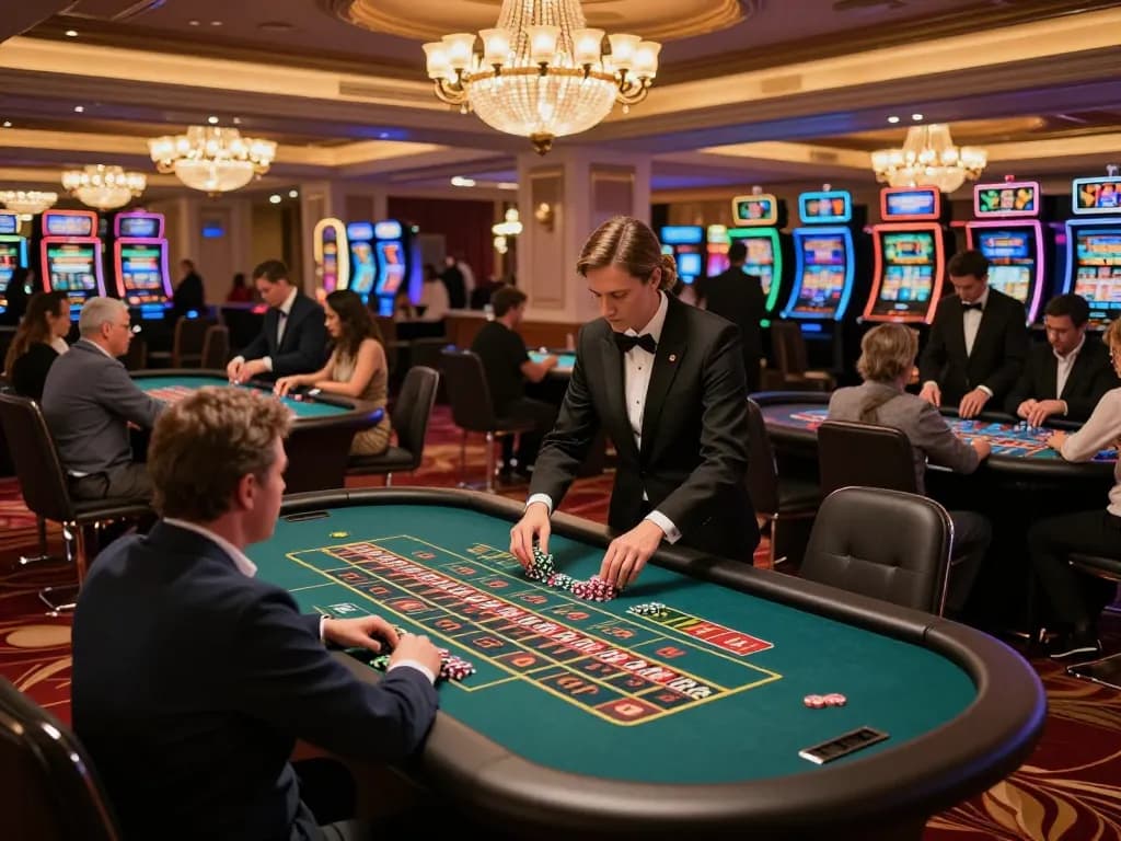 Engaging roulette gameplay at VB88 casino with players placing bets and croupiers managing chips.