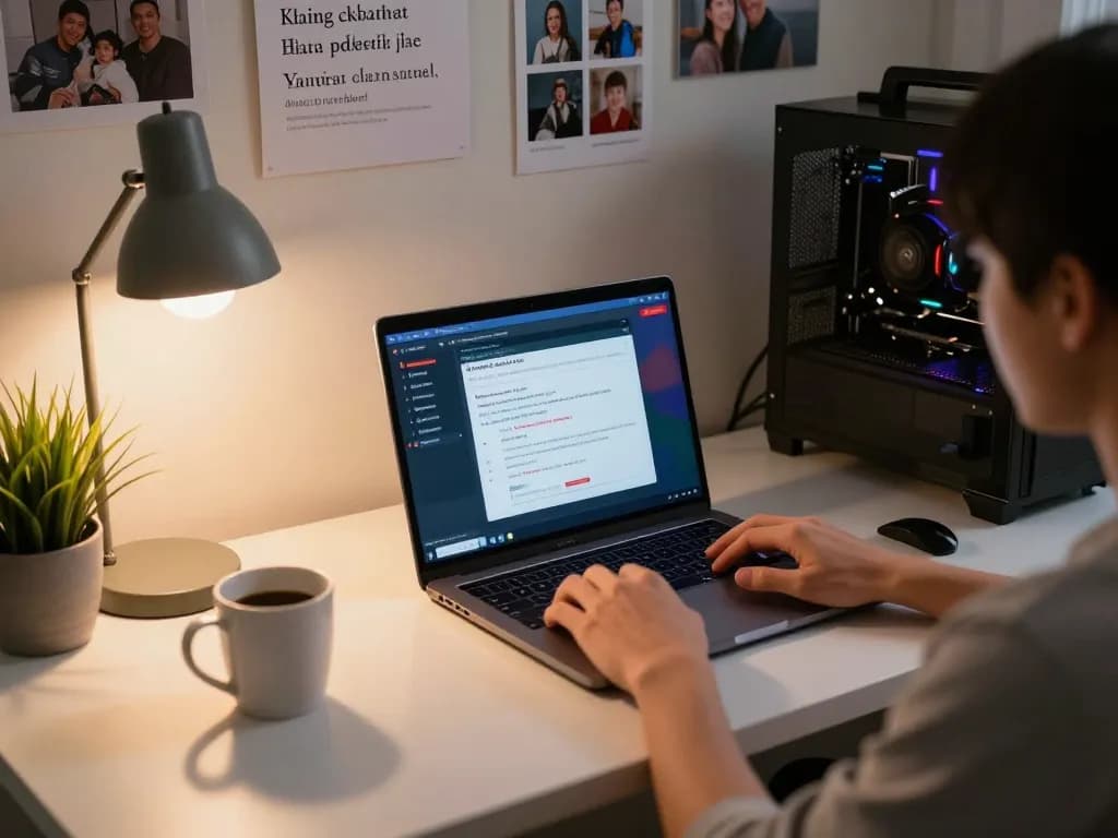 Keluaran togel hongkong singapore ditampilkan di laptop dalam pengaturan permainan rumah yang mengundang, menunjukkan perjudian online yang bertanggung jawab.