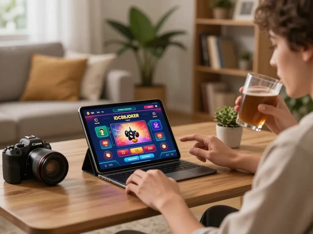 Play exciting games on the IDC88JOKER app with immersive graphics in a cozy home setting