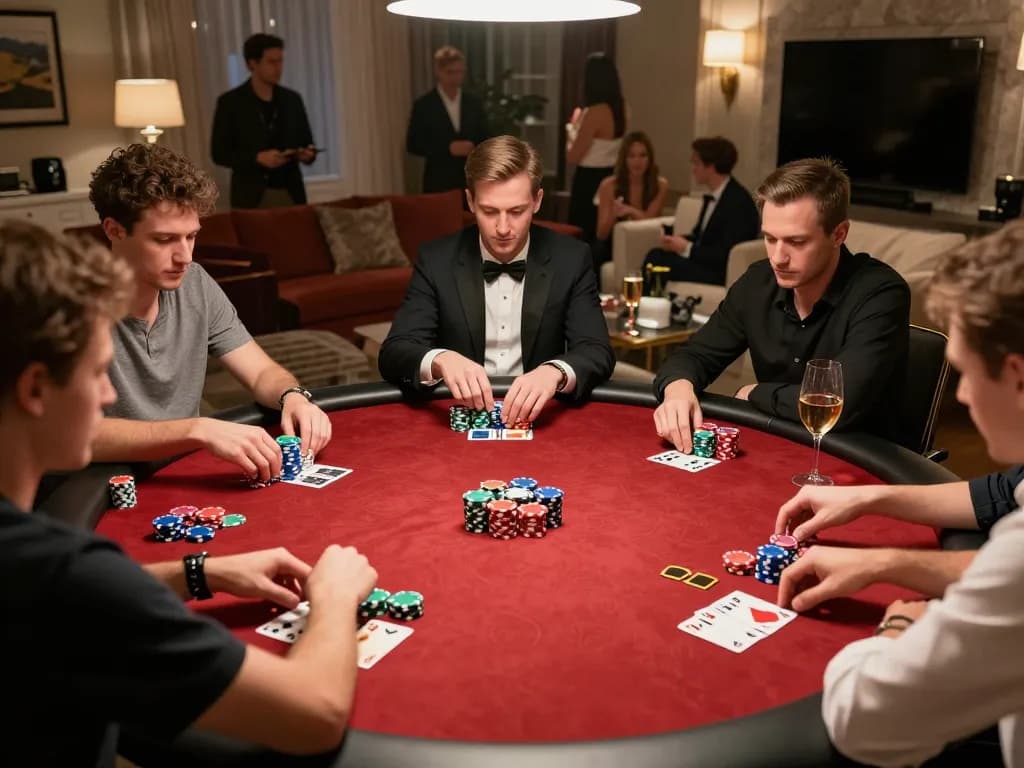 Xocdiaclub players engaging in high-stakes poker game, showcasing chips, cards, and strategic gameplay.