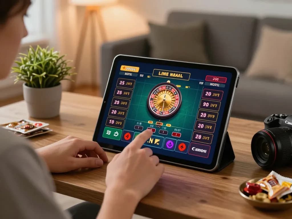 Player enjoying VU88 online casino gaming on a tablet in a cozy home setting.